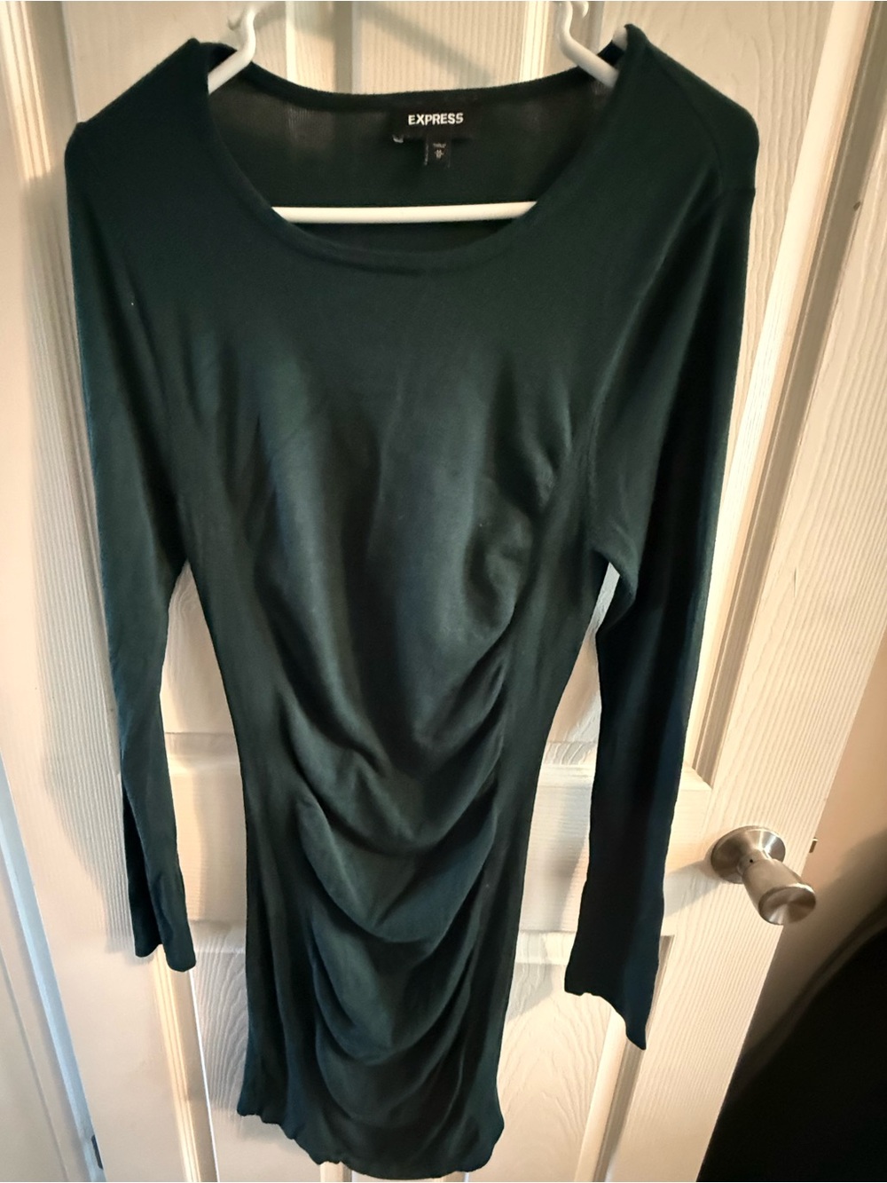 Express Dark Green Ruched Long Sleeve Bodycon Mini Dress M